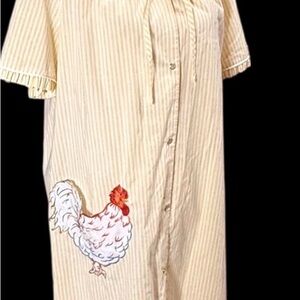 Striped Cream Nightgown with Rooster Design